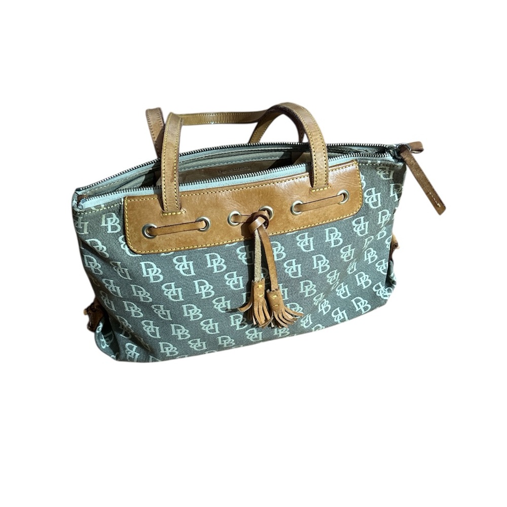 Dooney & Bourke Green and Tan Satchel with Leather Accents